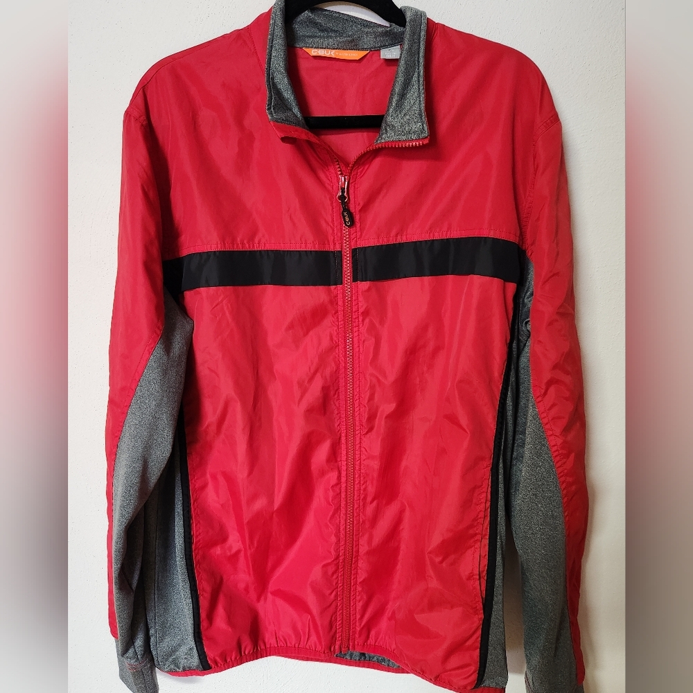 Men's Cutter & Buck Red Full-Zip Windbreaker Jacket with Grey Trim Size L